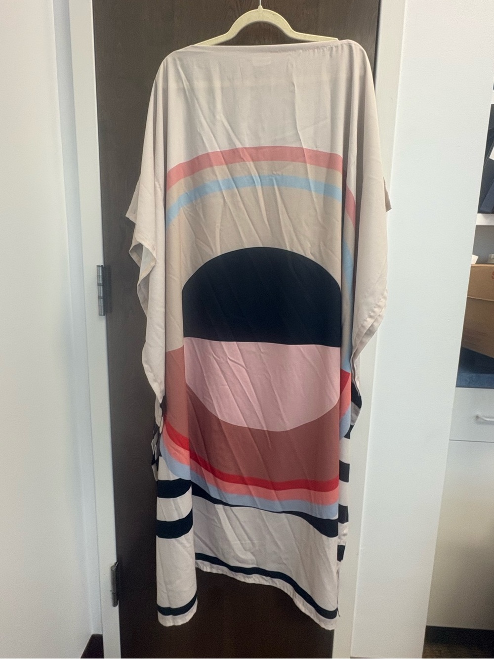 Light Beige Women's caftan kimono with graphic print - one Size